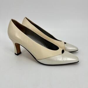 Vintage Magik by Amalfi Pump Womens 8 Cream Pearl White Leather Snip Toe Italy